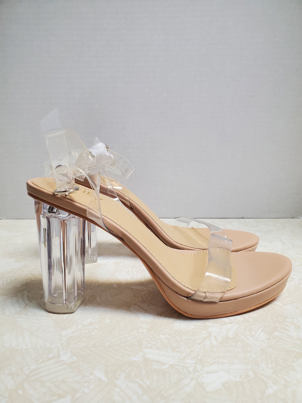 Nude Clear-Strap Block Heel Sandals NWOT